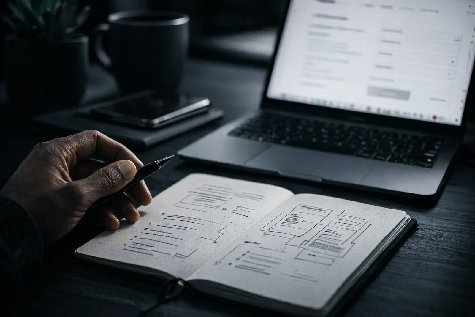 Project planning desk and workspace.